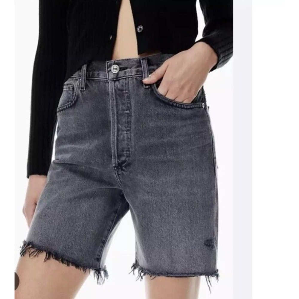 Citizens of Humanity Camilla Distressed Raw High Rise Black Denim Shorts Sz 32